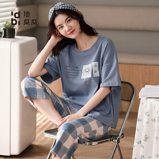 都市丽人2025年新款睡衣女夏季纯棉短袖两件套夏天条纹家居服 xyzt9885 M  女款建议80100斤