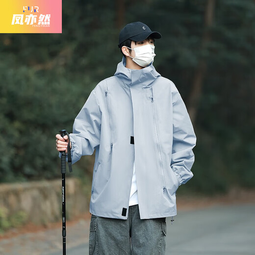 凤亦然新肆谷B防风防污情侣冲锋衣户外拉链外套H3559 4877 米蓝色 L(115-135)