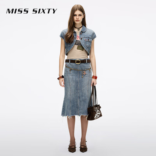 MISS SIXTY【Bella Hadid同款】2025秋季新款牛仔外套女盖袖短款 中蓝 M