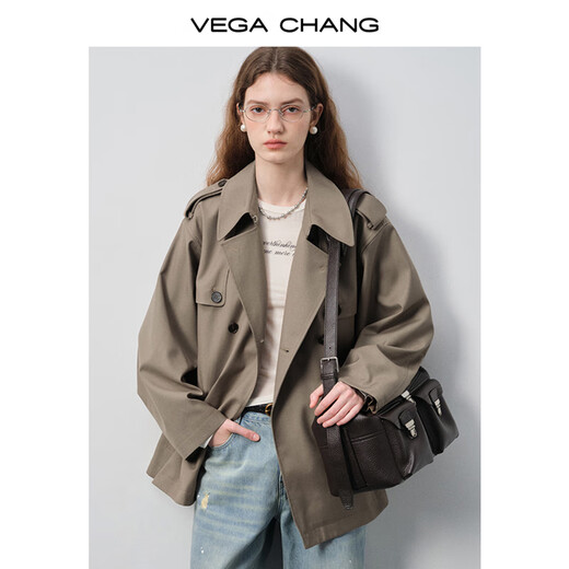 VEGA CHANG Short Windbreaker Women's 2026 New Spring Double-breasted Design Small Jacket Baked Brown-1 L