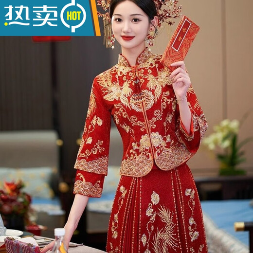 
Shantoulin Village Wedding Dress, Phoenix Crown, Greet, Xiuhe Clothing Bride 2025 Summer Chinese Large Size Wedding Dress Wedding Dress Small Man Return to My Mother Heyun Diamondless Heavy Industry Edition + Six Floating Tablets (No Headdress) S