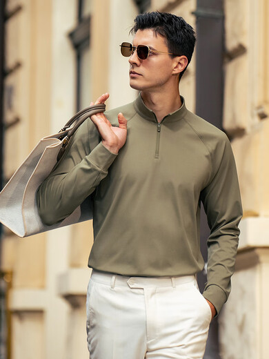 
Mr. Cloth raboscroll stand-up collar long sleeve T-shirt men's 2025 autumn new half zipper base solid color outside and inside BT16861 S(165)