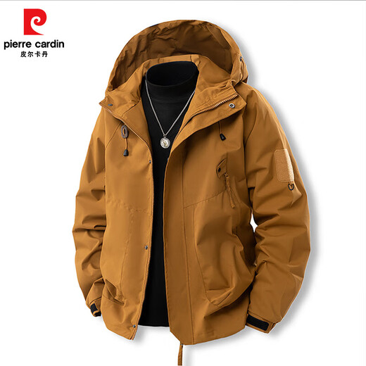 Pierre Cardin Jacket Men's 2025 Spring Outdoor Windproof and Waterproof Mountaineering Jacket Hooded Jacket QG-J90 Khaki XL