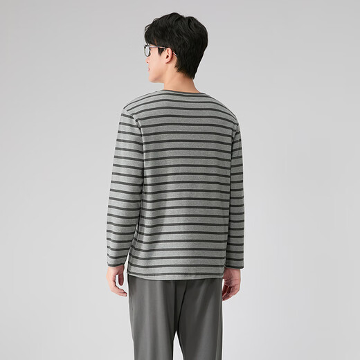 Fenton Pajamas Couple Class A Pure Cotton 2025 Season New Antibacterial Skin Friendly Round Neck Long Sleeve Pajamas Casual Home Wear Set Dark Gray - Men's L