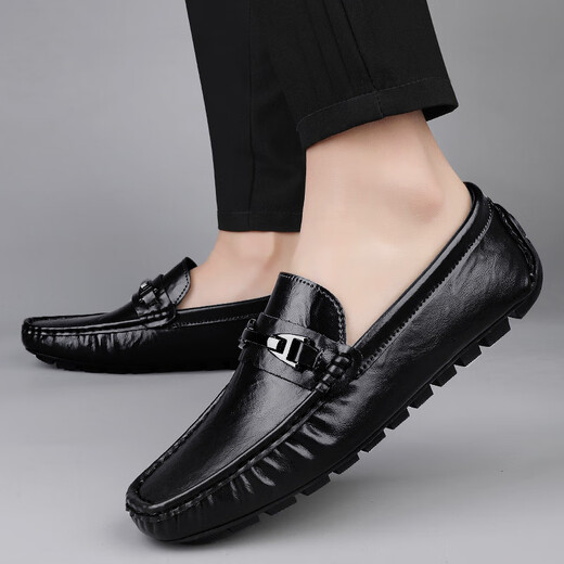 
SATCHI Light Luxury 2025 new genuine leather men's beanie shoes soft sole wear-resistant breathable driving shoes casual leather shoes men's MT9921 black 38