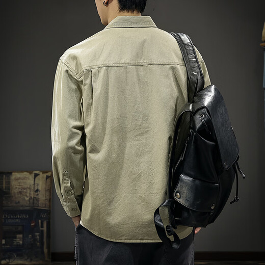 Bmuvlss high-end brand men's American retro long-sleeved shirt men's new autumn style loose youth casual top men's khaki XL weight 140-160Jin Jin equals 0.5 kg