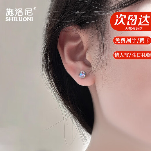 Shiloni Undersea Moonstone Earrings for Women with Ear Holes 925 Silver Earrings Niche Earrings Birthday Gifts for Girlfriends on Valentine's Day Undersea Moonstone Earrings (Silver) - JD Straight Hair