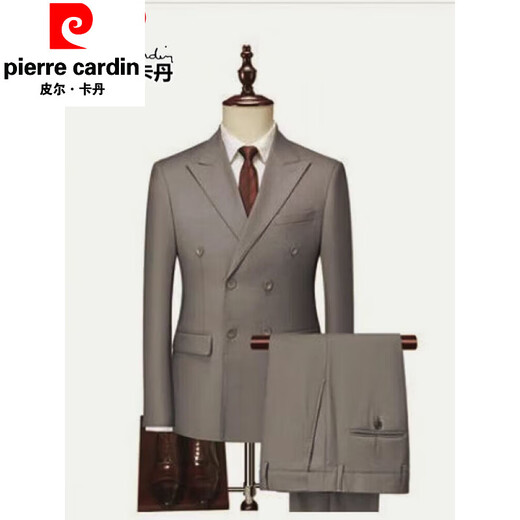 Pierre Cardin (pierre cardin) high quality large size suit men's business casual and stable double-breasted dinner dress suit and trousers two-piece set black two-piece suit suit trousers two-piece set M