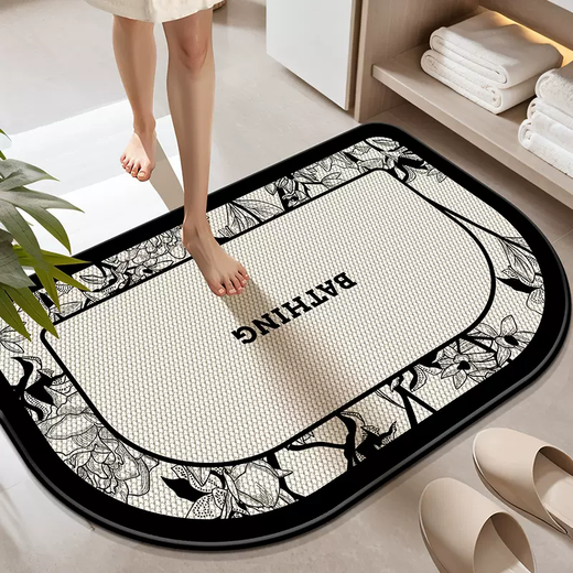 Yusenyi Bathroom Bathroom Water Floor Mat Bathroom Door Linen Carpet Door Bathroom Mat Toilet Non-slip Foot Mat Large Round Corner Twist (linen material) 50x80cm (not damaged by long-term use, thick and durable)
