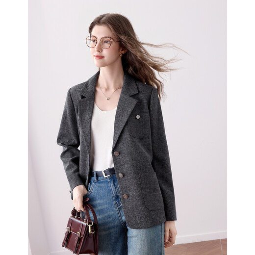 Betu women's 2025 autumn new suit fashionable high-end gray temperament commuting smart suit jacket 2509T24 dark gray S