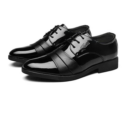 Pei Kezhen en cuir souple Business décontracté chaussures en cuir formel semelle plate Sole Men pointu pointue hauteur invisible augmentation grande taille chaude plus 9921 brillance noire hauteur augmente 38