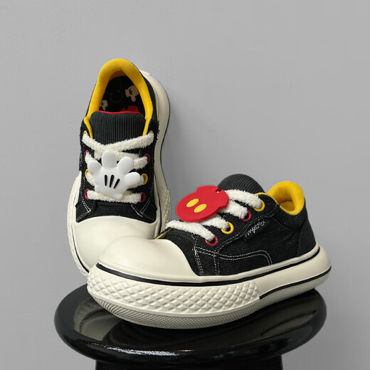 Light Luxury Brand Мужская обувь, сделанная из старой бренды Mickey Main Brand Big Toe Shoes Мужская толстая подошва уродливая милая туфли для ботинки Canvas The Women 9712 Black 36