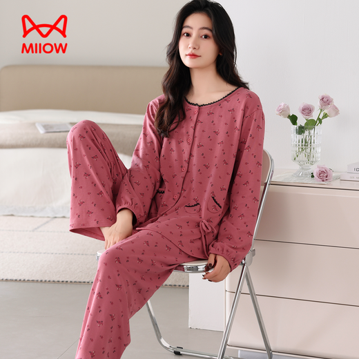 
Cat men pajamas for women in spring and autumn [pure cotton] middle-aged and elderly women with long sleeves, full cotton, can be worn outside with large size 25 years new home clothing