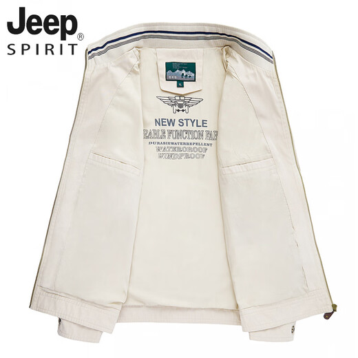 Jeep Spirit Pure Cotton Herren mittleren und älteren Frühlings- und Herbstmantels Daddys Anzug Loose Stand Collar Casual Jacke Dünne Top Jacke 17062 Meter Weiß 2xl empfohlen 140-155 Jin [Jin gleich 0,5 kg]
