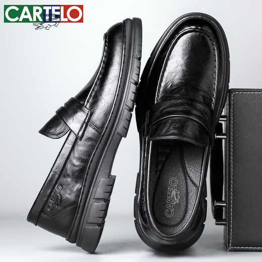 Cartelo mocasines zapatos de cuero para hombres zapatos casuales de negocios transpirables zapatos de cuero de cuero suave de un pie hombres 9925 negros 41