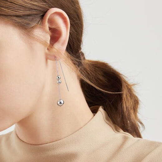 Chow Sang Sang Pt950 platinum earrings, round beads, single women's model 91254E pricing