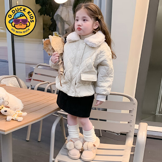 G.duck Girls' Cotton Clothes Winter Clothes 2025 New Western Style Children's Winter Thickened Padded Clothes Baby Autumn and Winter Plush Jacket Picture Color 100 cm