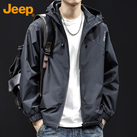Jeep (JEEP) jacket men's autumn and winter hooded casual workwear assault high-end clothing men's black XL