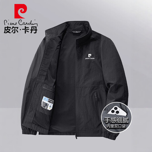 Pierre Cardin jacket men's spring and autumn stand-up collar casual sports breathable jacket for middle-aged and youth tops dark gray XL