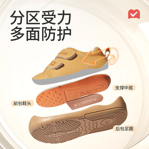 Shepherd boy baby toddler shoes 2025 winter new style boys' retro style soft sole stable shoes leather surface plus velvet warm girls' shoes Wutong yellow 22 shoe inner length 15.0cm/suitable for feet 14.5cm long