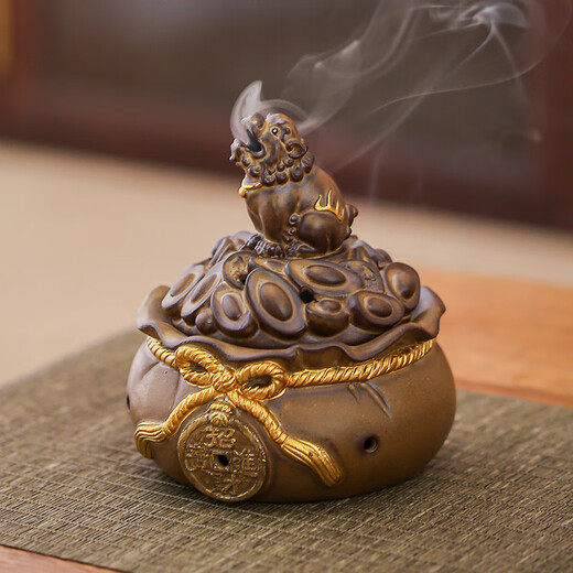 Shi Jin Tea Pet Incense Burner Two-in-one Ceramic Incense Road Antique Incense Furnace Tea Ceremony Golden Toad Incense Furnace Retro Ornaments Plate Incense Burner Sandalwood Lucky Bag Plate Incense Burner - Auspicious Beast + 20 Plate Goose Pear Tent Incense