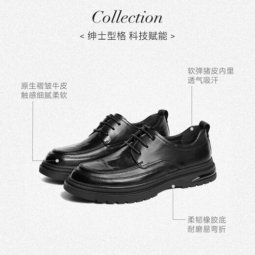 Belle Commuting Business Leather Shoes 2025 Men's Leather Pleated Height Casual Shoes A1373AM4 Black 2 43
