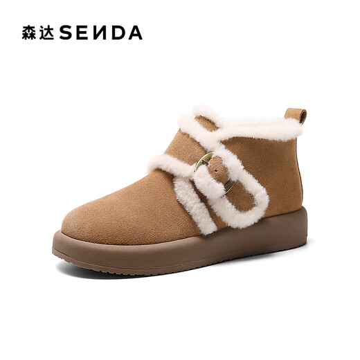 森达雪地靴女子年冬季新款商场同款保暖绒毛短靴XLG01DD4新年礼物 驼色 38