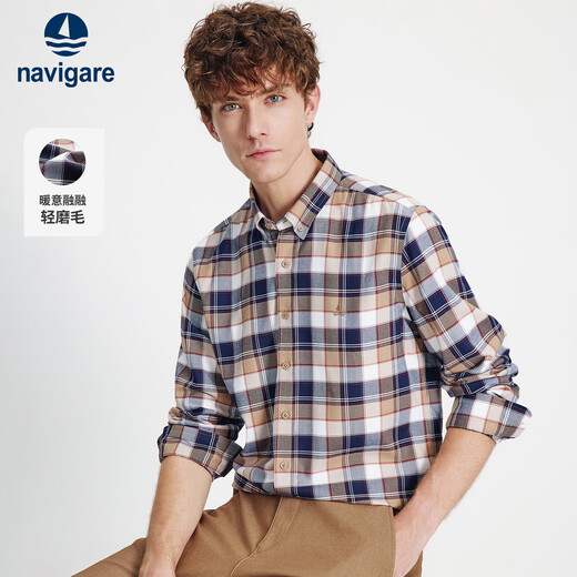 Navikel Italian dinghy 25th autumn and winter new men's long-sleeved shirt retro plaid warm shirt 1333075504