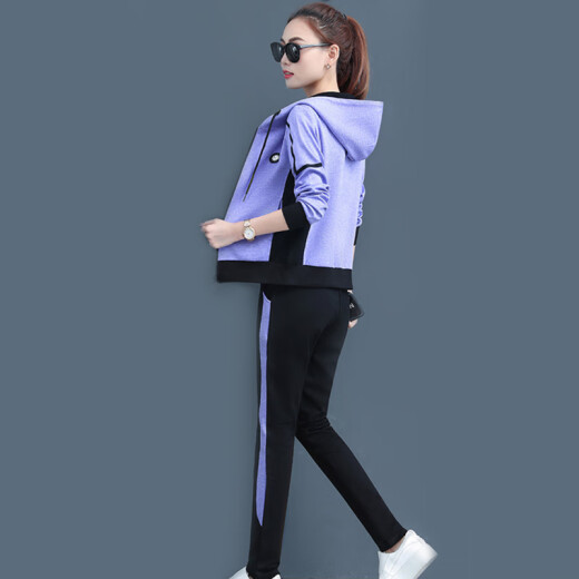 Oasi Mai Sports Suit Women's Three-piece Suit Women's Spring Autumn Casual Pants Women 2019 New Korean Style Loose Large Size Slim Versatile FF-60260 Purple 2XL