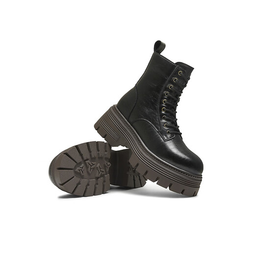 Tianmeiyi Martin boots mall same style lace-up short boots outdoor women's boots new style black (velvet lining) 37