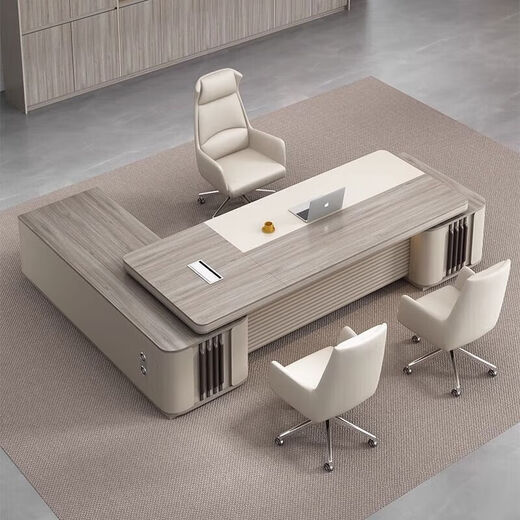 Light luxury boss desk and chair combination, simple and modern chairman's office, single-person and elegant desk manager desk furniture, light luxury color matching with aluminum alloy paint strips, 1.8-meter luxury single cabinet