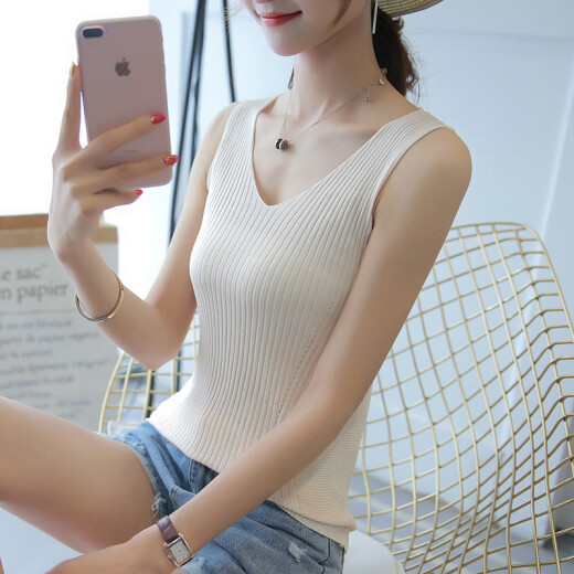Yu Zhaolin V-neck camisole women's summer inner wear knitted black and white discreet bottoming shirt sleeveless top outer wear trendy and refreshing white one size