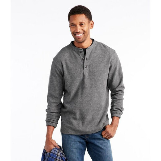 L.L.Bean men's T-shirt pure cotton Henry collar casual sports fashion versatile pullover bottoming shirt soft TA502224 Barley Heather S suitable for bust 97-105CM