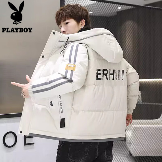 Playboy (PLAYBOY) Down Jacket Men's 2025 Winter New Korean Style Trendy Down Jacket Men's Winter Hooded Jacket 937 Gray 2XL Recommended 140-155Jin Jin equals 0.5 kg