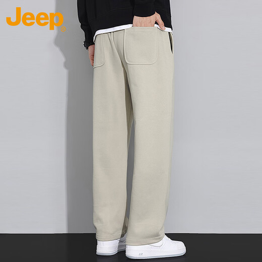 Jeep (JEEP) casual pants men's autumn and winter loose straight pants men's scimitar trendy sports pants for men beige color 2XL
