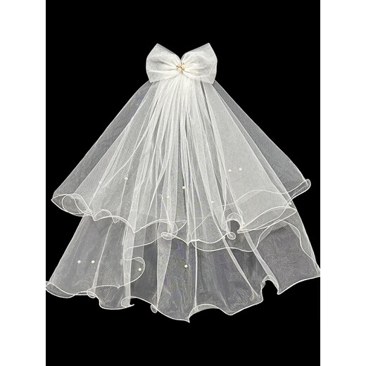 Pang Donglai Quality Veil Получите сертификат и предложения и зарегистрируйте фото реквизит невеста Главный свадебный головной убор ночного рынка. Дети Двойной слой обнаженная вуаль и бусы 40-50 см.