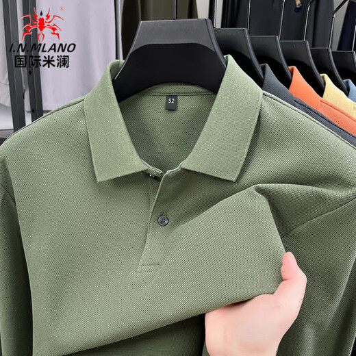 International Milan high-end brand 2025 spring and autumn new 100% cotton long-sleeved middle-aged and elderly men's lapel T-shirt POLO bottoming shirt Huahui XL recommended 130-155Jin Jin equals 0.5 kg