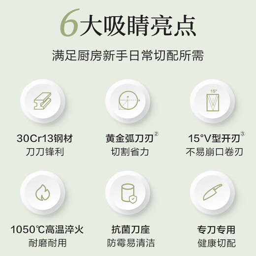 Supor Ensemble de couteaux antibactériens cinq pièces Ensemble de cuisine domestique Couteau à trancher en acier inoxydable Couteau à fruits et légumes Ciseaux Porte-couteau antibactérien Ensemble de cinq pièces Taux antibactérien 99,9 %