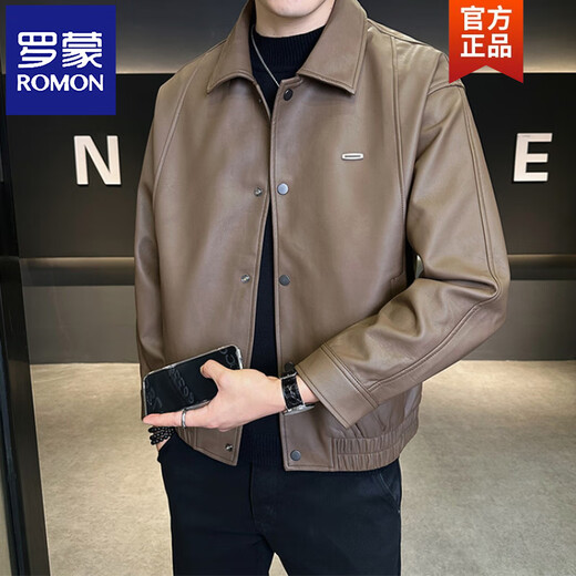 ROMON Leather Jacket Men's 2026 New Spring and Autumn Trendy Lapel Casual Men's Motorcycle Leather Jacket Black M