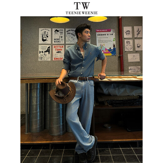 Teenie Weenie小熊男女同款休闲衬衫2025春季新款时尚水洗牛仔衬衣 蓝色 L