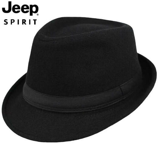 JEEP SPIRIT Top Hat Men's British Gentleman Temperament Old Man Hat Autumn and Winter Top Hat Woolen Top Hat Warm Stage Jazz Hat Middle-aged and Elderly Hat Black/Gentleman Top Hat L (within 57.5-60cm)