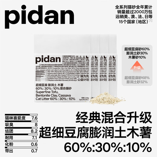 Pidan-Katzenstreu JD maßgeschneiderte ultrafeine Tofu-Bentonit-Mischkatzenstreu 2,4 kg * 4 Packungen selbstbetriebene konservierte Eier