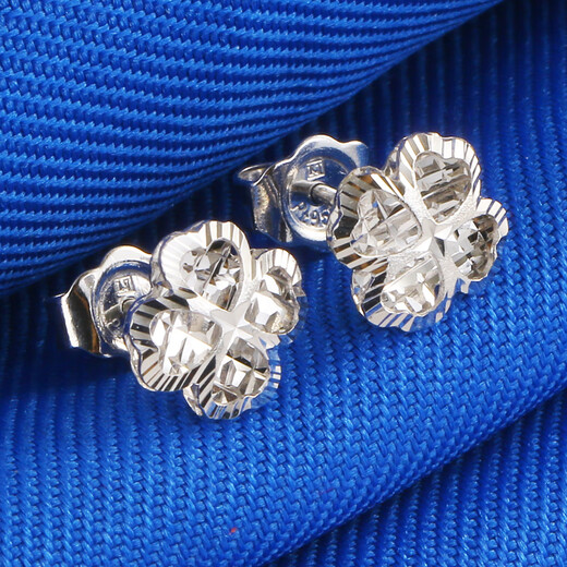 Qianying Jewelry Platinum Earrings pt950 Women's Platinum Earrings Earrings Earrings with Gold Plugs Lucky Four-Leaf Clover Hollow Heart Heart Shape Simple and Fashionable Young People Give Their Girlfriends Gifts Platinum pt950 General Goods