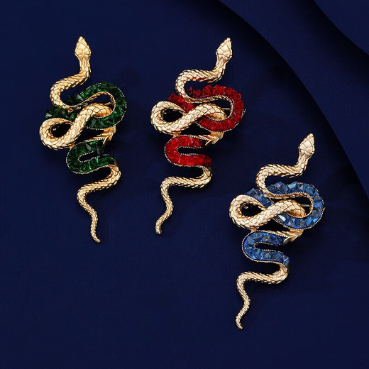 Qianjun 2025 new python brooch, high-end women's exquisite versatile snake-shaped corsage brooch with various designs 1 gold blue