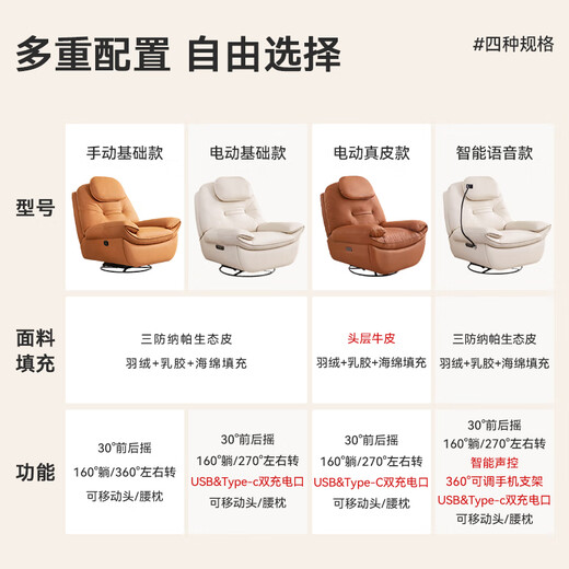 JD.com single sofa, small living room, lazy rocking chair sofa bed, manual orange