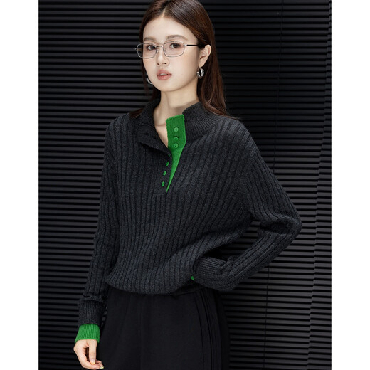 Demana Cloud Breathing Sheep Wool Winter Temperament Stand Collar Half Cardigan Color Block Sweater Soft Stretch Tibetan Meat Knitted Sweater Top