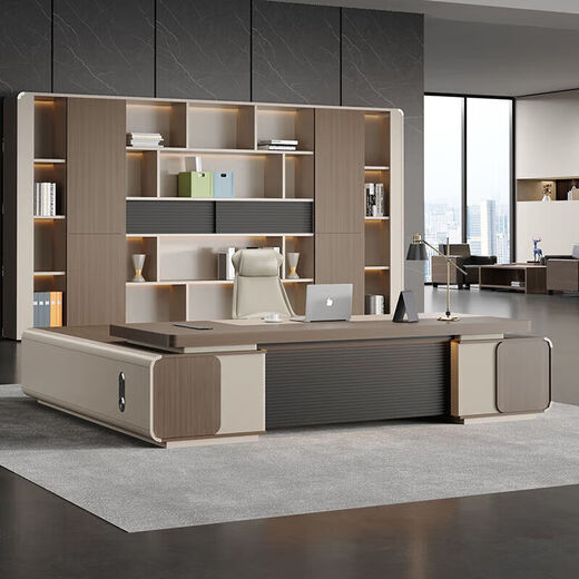 Light luxury boss desk desk simple modern executive desk chairman general manager office desk and chair combination aluminum alloy strip 2.0 boss desk + 2.4 bookcase + boss chair