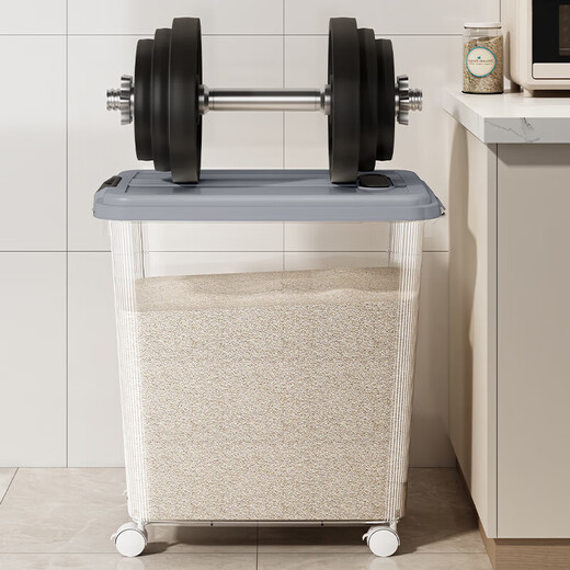 Rice bucket insect-proof and moisture-proof sealed rice box rice cylinder thickened flour noodle bucket rice bucket storage box miscellaneous grain bucket content cup white transparent - wheeled 60 Jin Jin equals 0.5 kg rice/50 Jin Jin equals 0.5 kg noodles