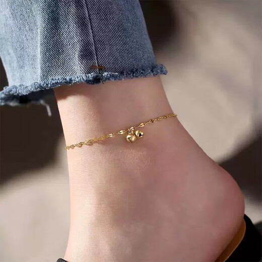 Yiqi 18K gold anklet for women AU750 rose gold K gold light luxury niche design anklet length K gold double bell anklet