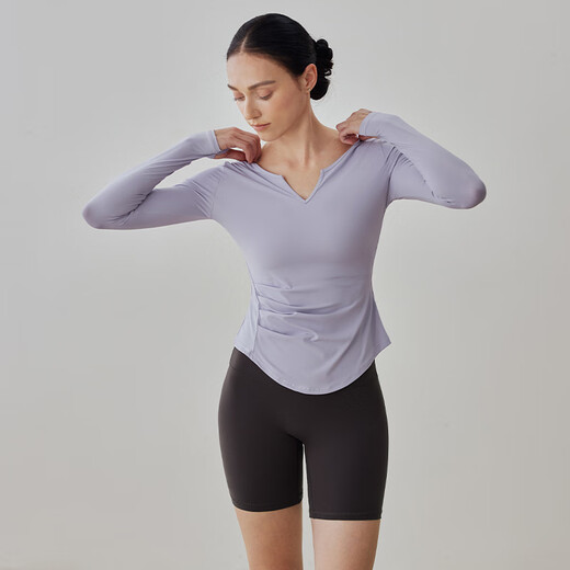 Gigt gentle wind sports long-sleeved T-shirt yoga wear slimming Pilates yoga fitness top lilac purple M